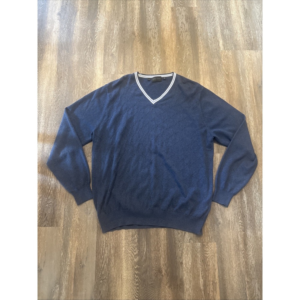 Bobby Jones Men's XL Long Sleeve Blue V-Neck Cotton Cashmere Pullover Sweater